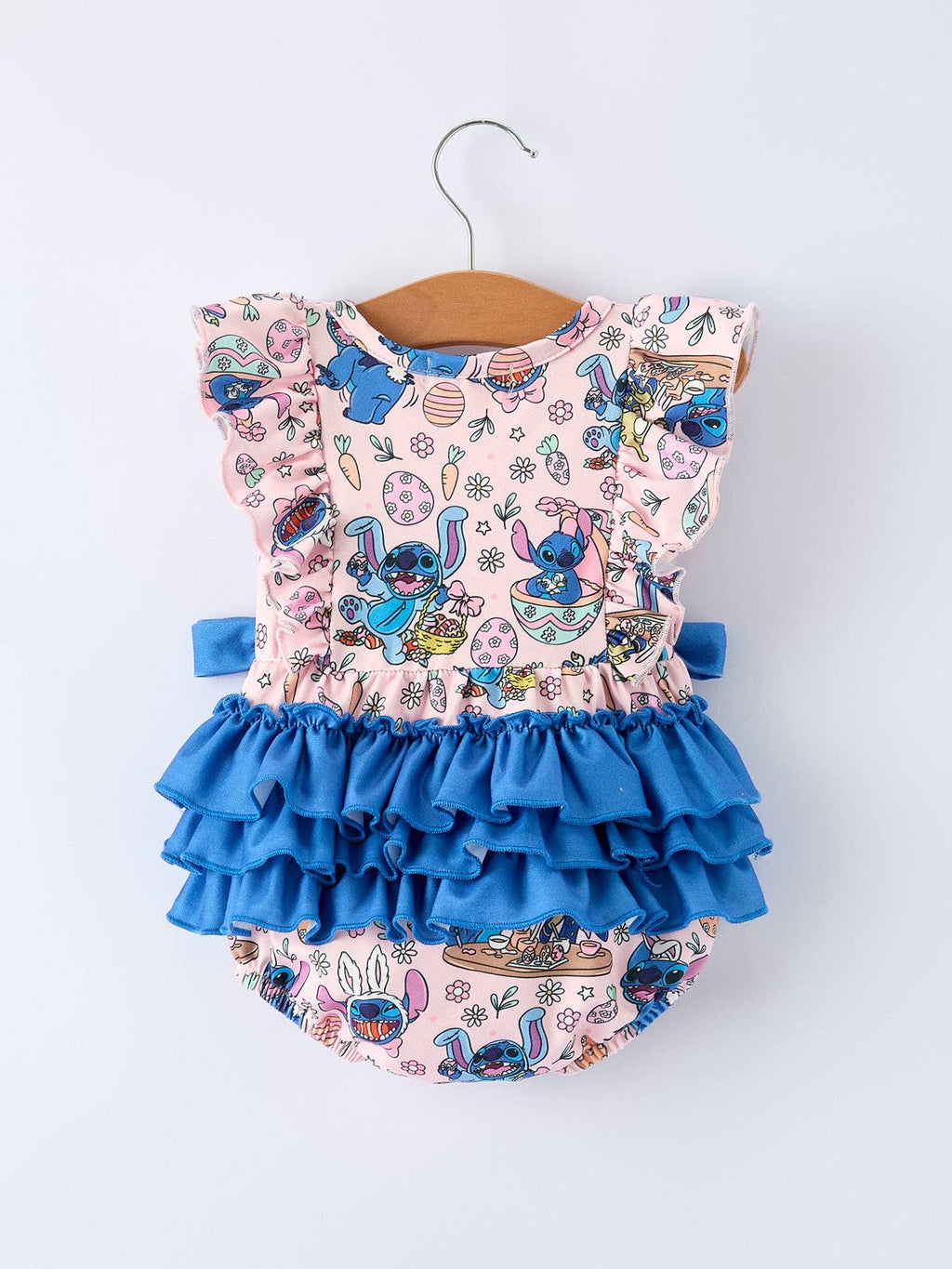 Pink Ruffle Baby Romper with Blue Bows | Cute Cartoon‑Inspired Baby Girl Outfit | Summer Onesie | Baby Shower Gift | Boutique Infant Clothing