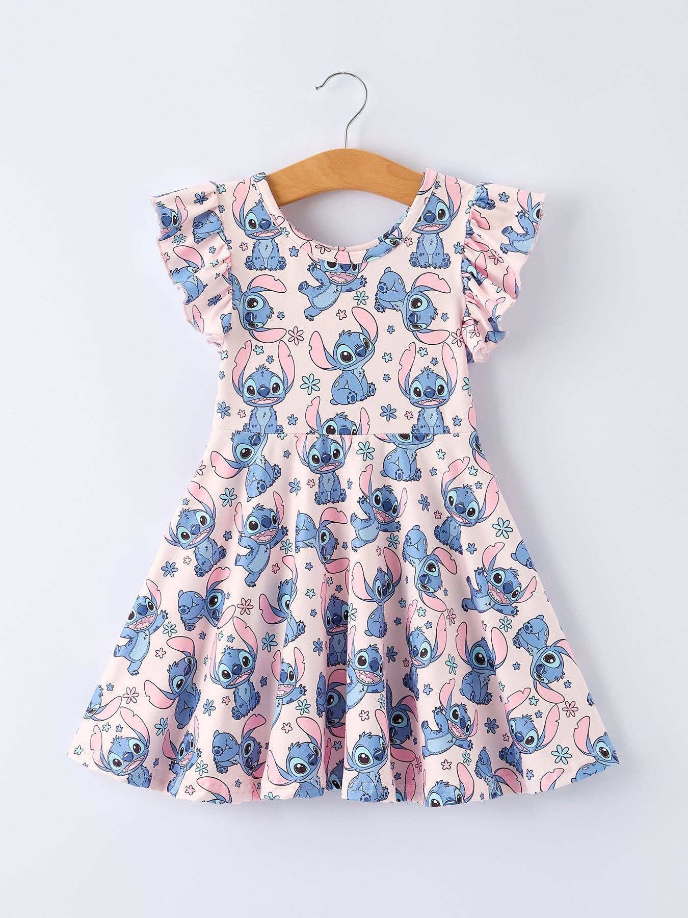 Pink Character Print Dress | Flutter Sleeve Twirl Dress for Girls