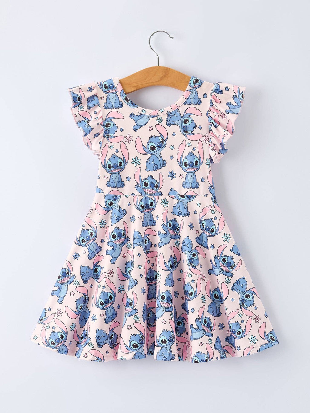 Pink Character Print Dress | Flutter Sleeve Twirl Dress for Girls