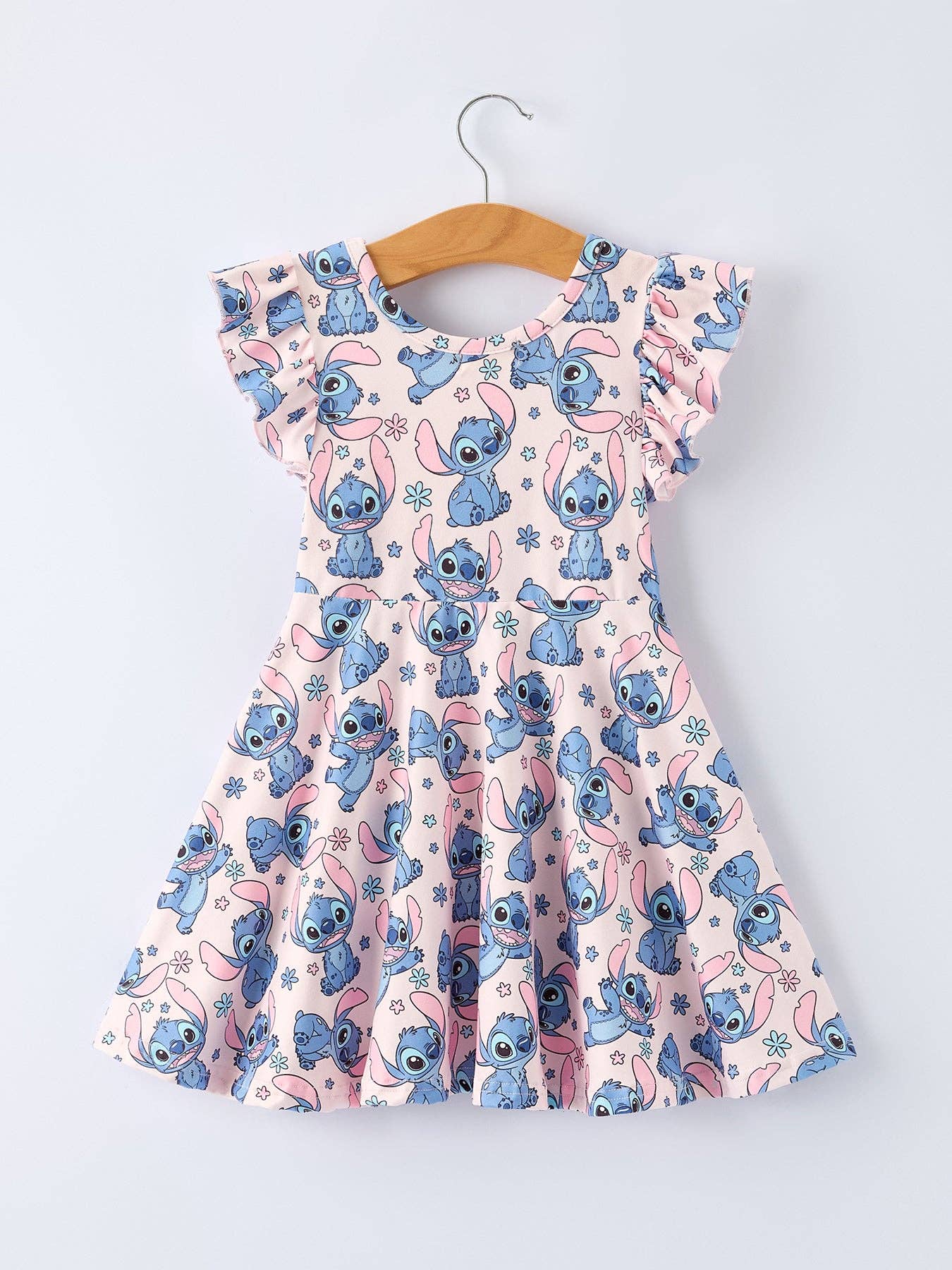 Pink Character Print Dress | Flutter Sleeve Twirl Dress for Girls