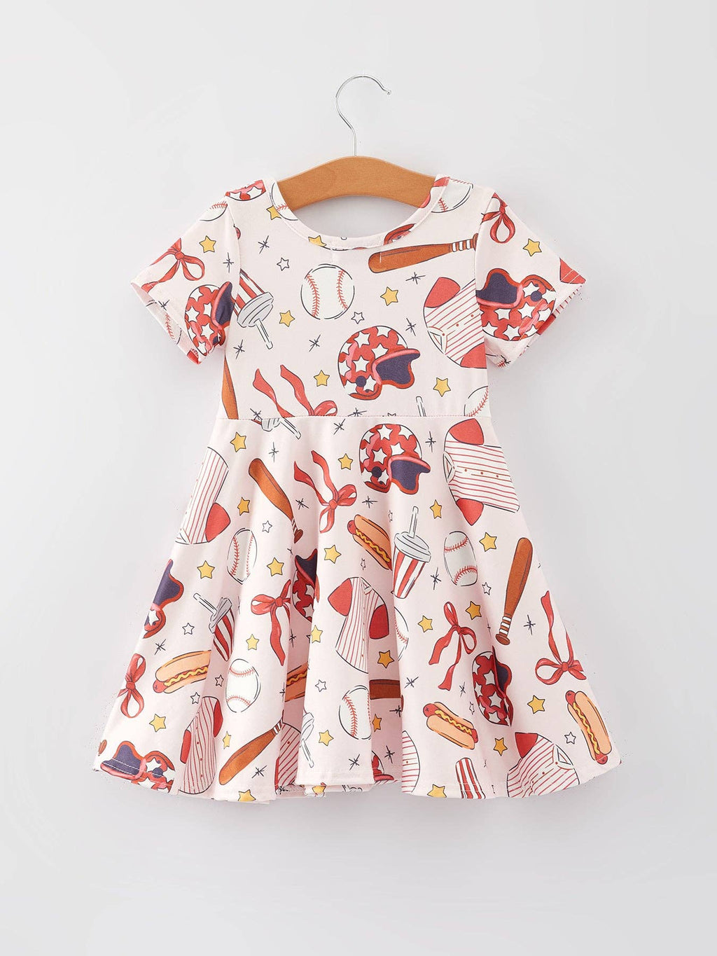 Girls Baseball Dress – Red White Sports Print Party Dress for Toddlers and Youth