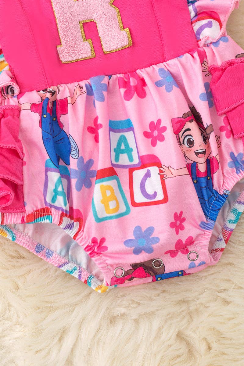 R applique baby bodysuit with snaps. RPG50366 Jean