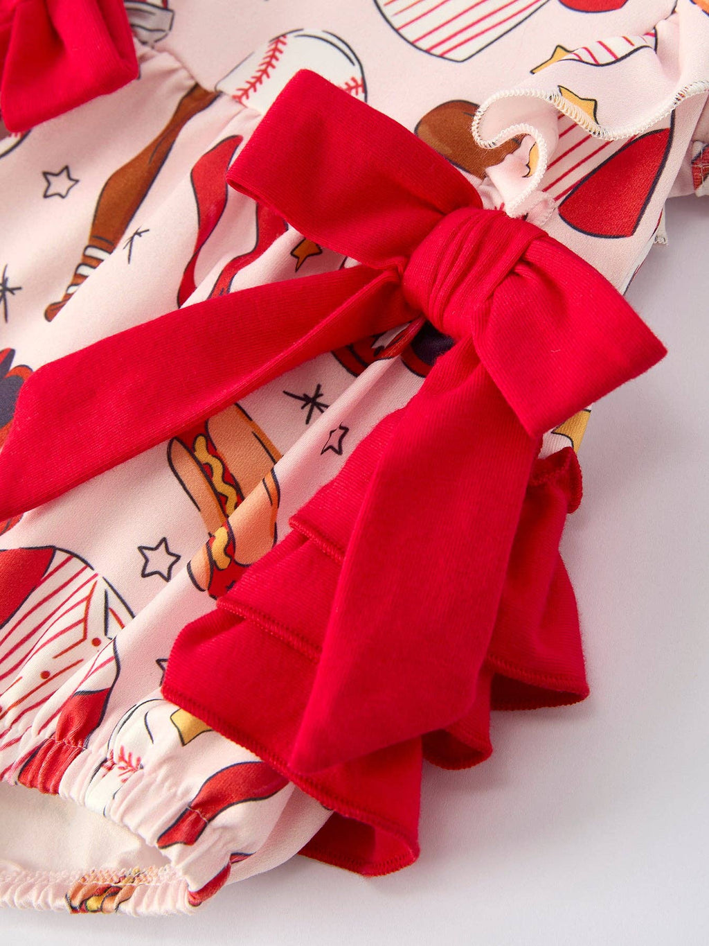 Baseball Baby Romper with Red Bows | Infant Baseball Outfit for Girls