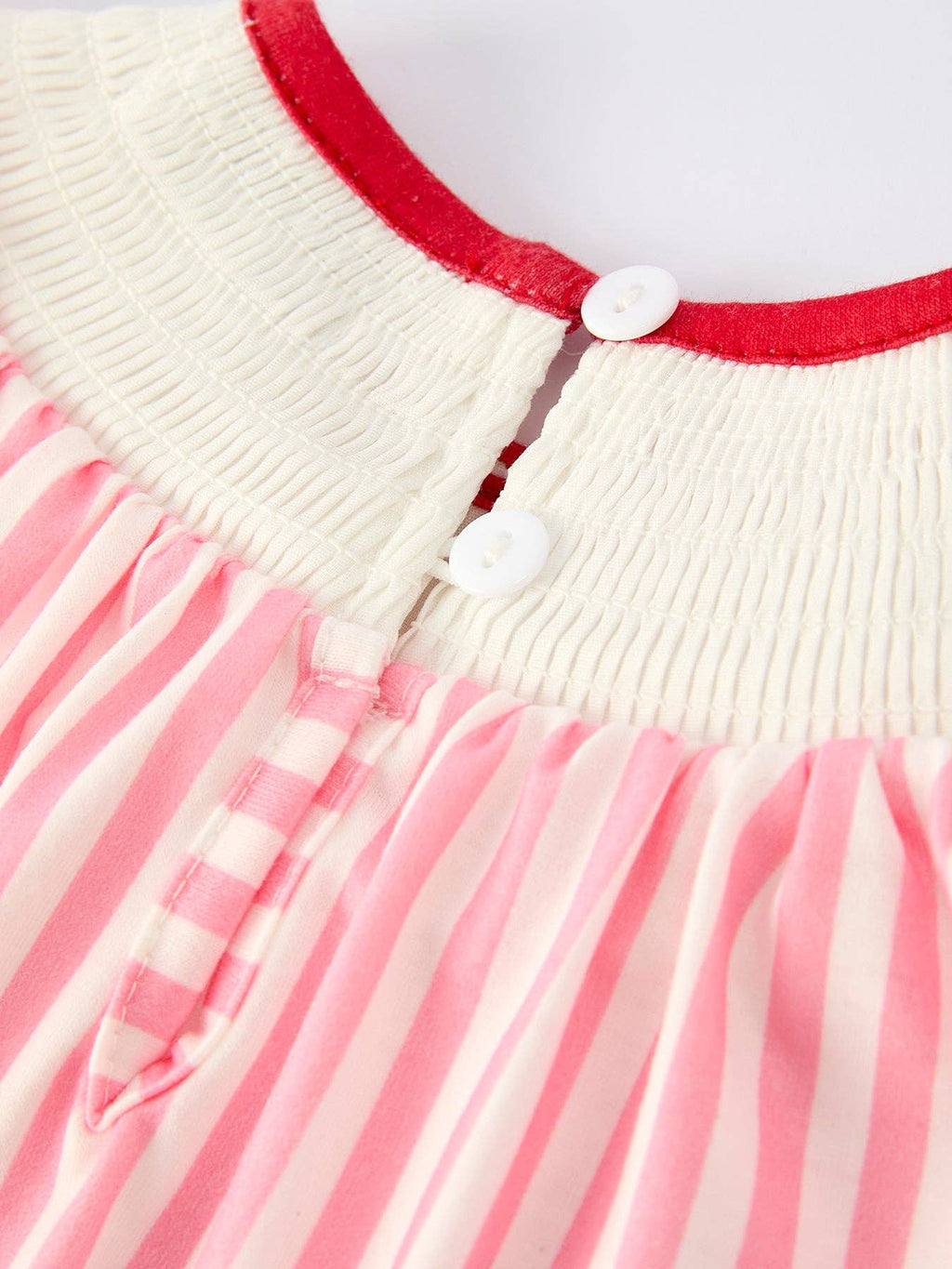 Pink Striped Baby Romper | Smocked Baseball Outfit with Red Bows