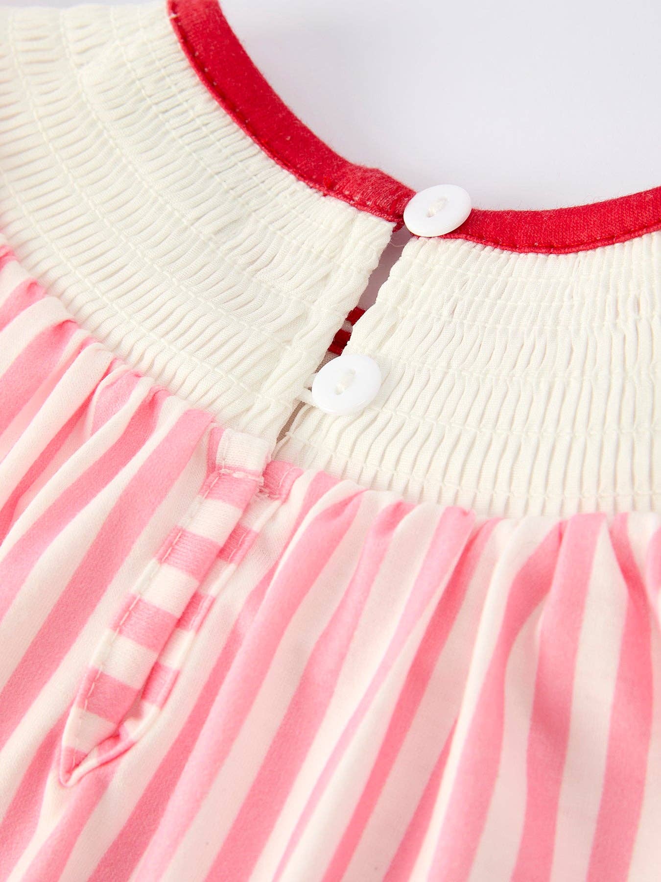 Pink Striped Baby Romper | Smocked Baseball Outfit with Red Bows