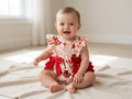 Baseball Baby Romper with Red Bows | Infant Baseball Outfit for Girls