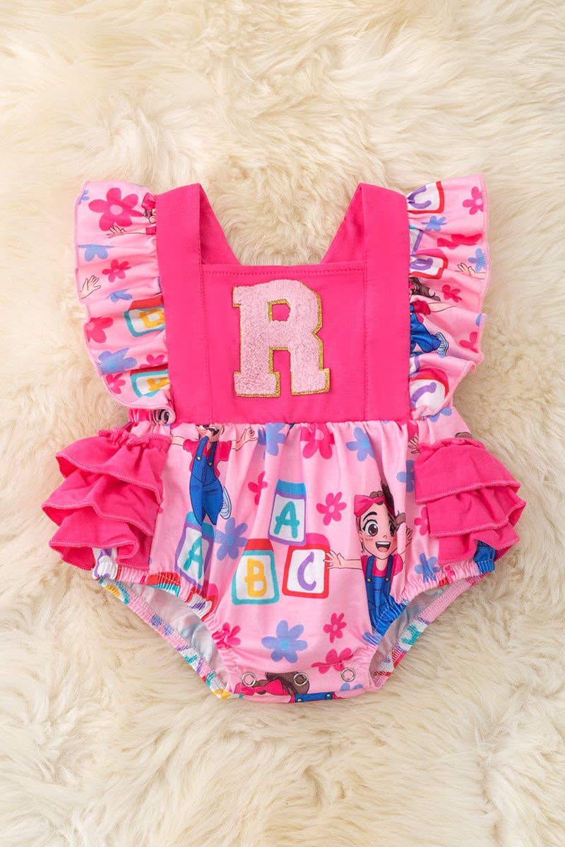 R applique baby bodysuit with snaps. RPG50366 Jean