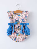 Pink Ruffle Baby Romper with Blue Bows | Cute Cartoon‑Inspired Baby Girl Outfit | Summer Onesie | Baby Shower Gift | Boutique Infant Clothing