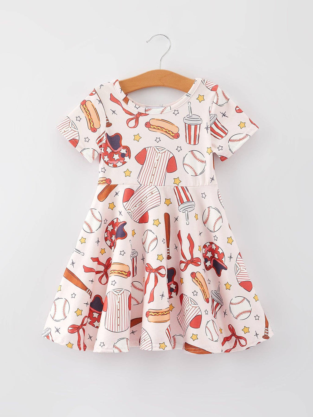 Girls Baseball Dress – Red White Sports Print Party Dress for Toddlers and Youth