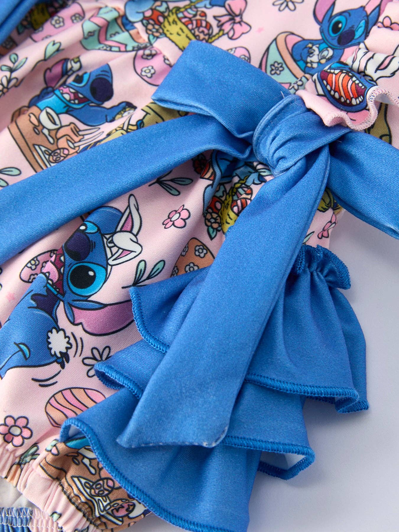Pink Ruffle Baby Romper with Blue Bows | Cute Cartoon‑Inspired Baby Girl Outfit | Summer Onesie | Baby Shower Gift | Boutique Infant Clothing