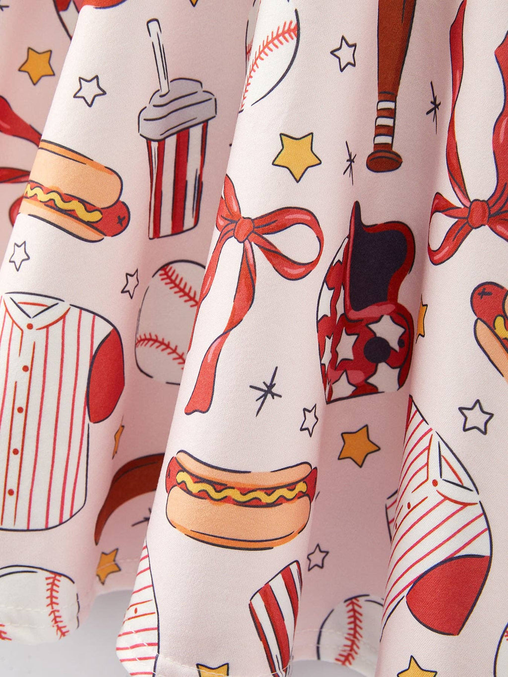 Girls Baseball Dress – Red White Sports Print Party Dress for Toddlers and Youth
