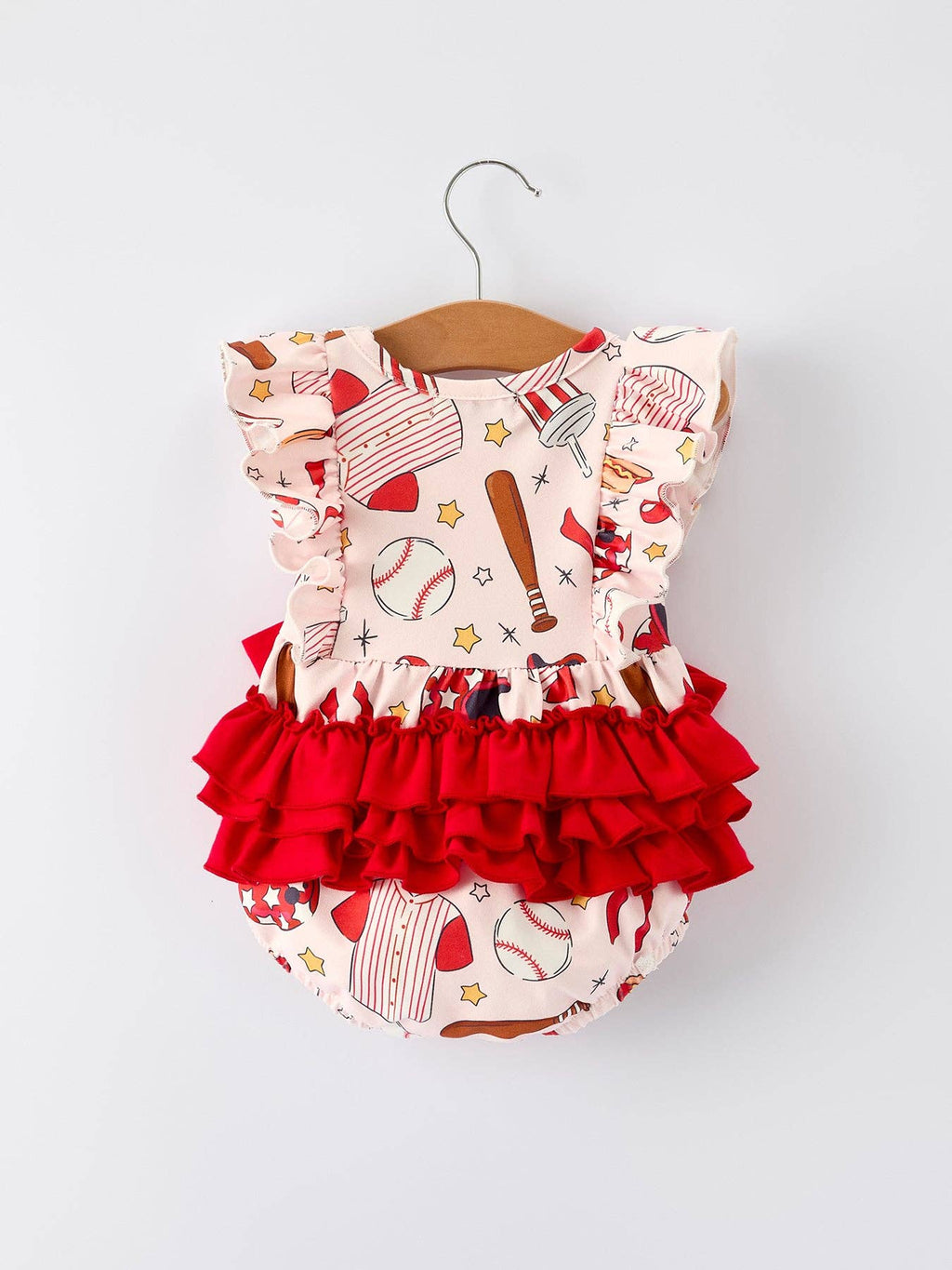 Baseball Baby Romper with Red Bows | Infant Baseball Outfit for Girls